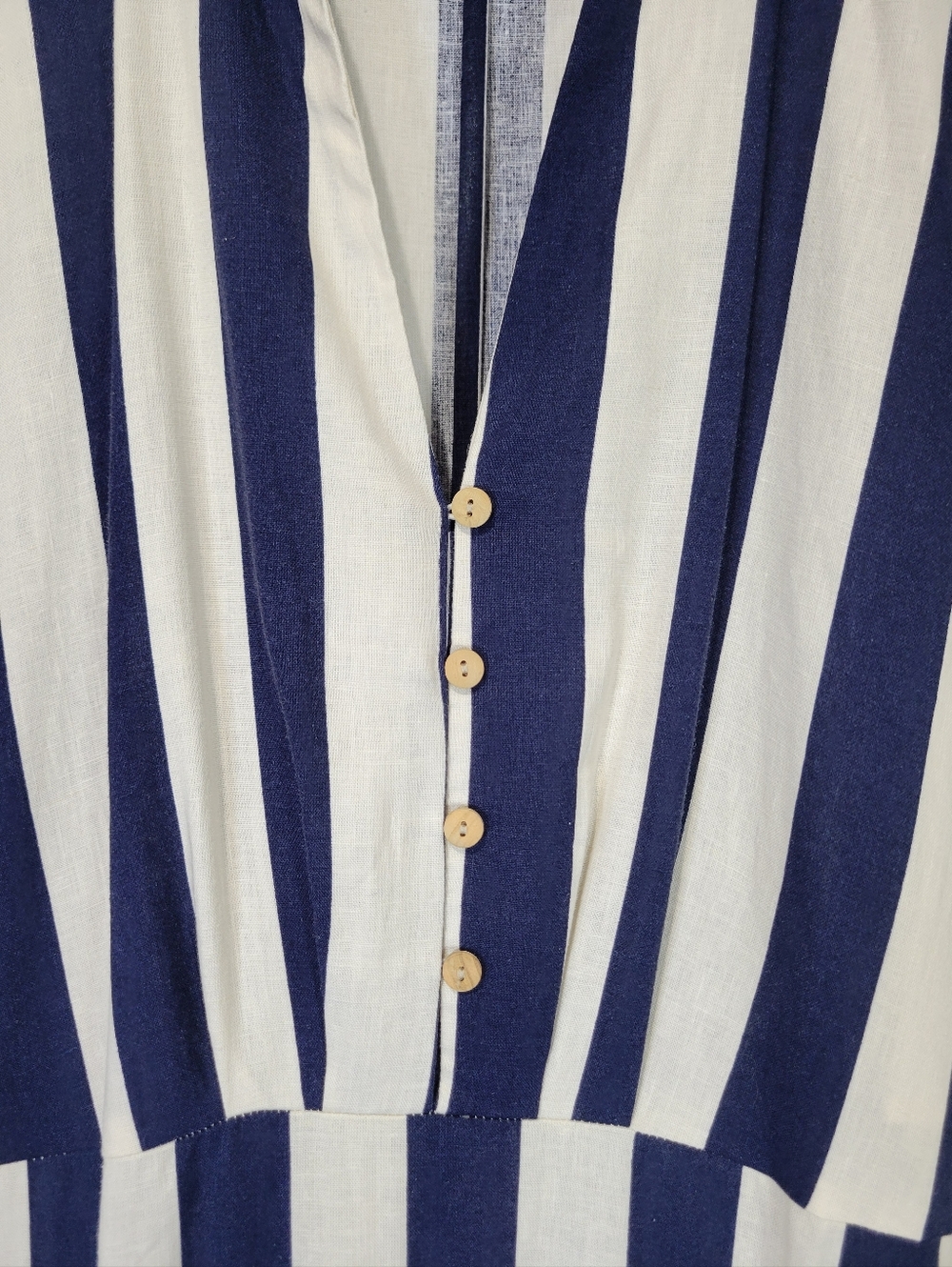 Zara Striped Tiered Linen Blend Cut Out Midi Shirt Dress Nautical Coastal Boho - Picture 9 of 16